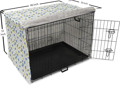 Lunarable Yellow and Blue Dog Crate Cover, Random Doodle Circles Abstract Floral Pattern, Easy to Use Pet Kennel Cover for Medium Large Dogs, 48 Inch, Pale Yellow Pale Blue