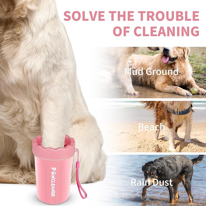 Dog Paw Cleaner for Dogs, (with 3Pcs Absorbent Towels & Adjustable Dog Bath Brush) Dog Paw Washer,Buddy Muddy Pet Foot Cleaner (Pink, Medium)