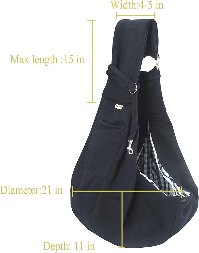 Pet Sling Carrier Adjustable Shoulder Strap Puppy Tote Hands Free Reversible Pet Backpack for Outdoor Travel Classci Black
