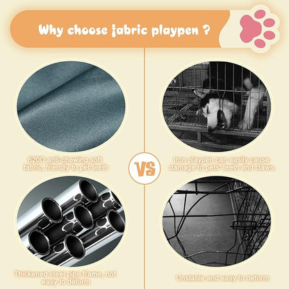 Puppy PlayPen 42 × 42 Inch, Dog Playpen with Gate for Puppies, Cat, Small and Medium Dogs, Pet PlayPen with Roof for Outdoors & Indoors, Thickened Fabric, Safe & Sturdy Dog Fence（Green）