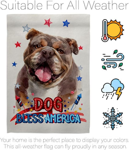 Breeze Decor Patriotic Chocolate Bulldog House Flag Set Dog Puppy Spoiled Paw Canine Fur Pet Nature Farm Animal Creature Decoration Banner Small Garden Yard Gift Double-Sided, Made in USA