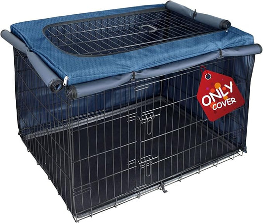 Explore Land Dog Crate Cover for 42 Inches Wire Cage, Heavy-Duty Lattice Pet Kennel Enclosure Compatible with 1 2 3 Doors Standard Metal Cage (Blue)