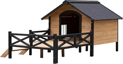 NicBex Dog Houses for Small Medium Large Dogs Outdoor & Indoor,Wooden Puppy Shelter Large Doghouse with Porch for Winter,Durable &Waterproof,Black