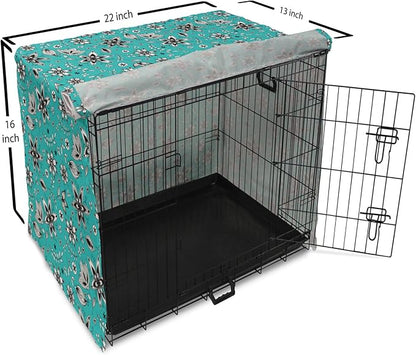 Lunarable Flower Dog Crate Cover, Abstract Monochrome Floral with Botanical Items, Easy to Use Pet Kennel Cover for Small Dogs Puppies Kittens, 22 Inch, Seafoam Grey