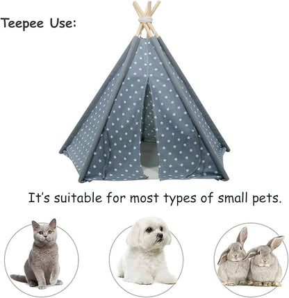 Pet Teepee for Dogs Portable Pet Tent Dog Houses, Modern Teepee Tent for Dogs, 24inches Pet Teepee with Floor Mat for Dog,Cat,Rabbit