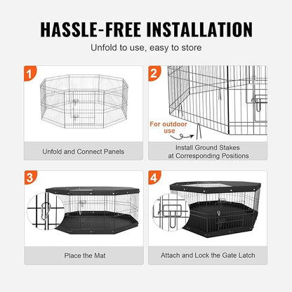 VEVOR Foldable Metal Dog Exercise Pen, Pet Playpen Dog Fence for Camping with Top Cover and Bottom Pad, 24" H 8 Panels, Puppy Crate Kennel Indoor Outdoor for Medium Dogs, Both for Home&Yard