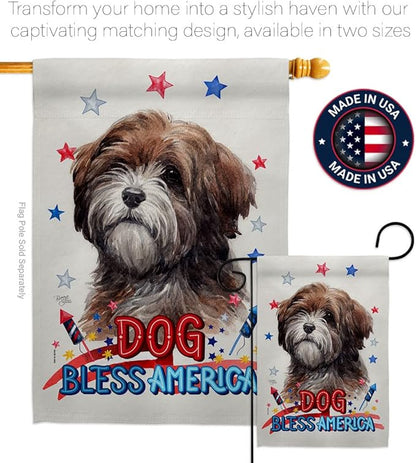 Breeze Decor Patriotic Brown Tibetan Terrier Garden House Flag-Kit Dog Puppy Spoiled Paw Canine Fur Pet Nature Farm Animal Creature Decoration Banner Small Yard Gift Double-Sided, Made in USA