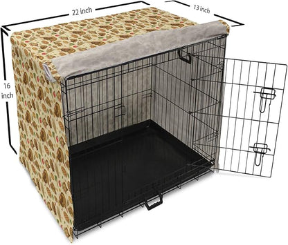 Lunarable Thanksgiving Dog Crate Cover, Special Day Family Dinner Classical Delicious Meal Abundance Harvest, Easy to Use Pet Kennel Cover for Small Dogs Puppies Kittens, 22 Inch, Orange Brown Green