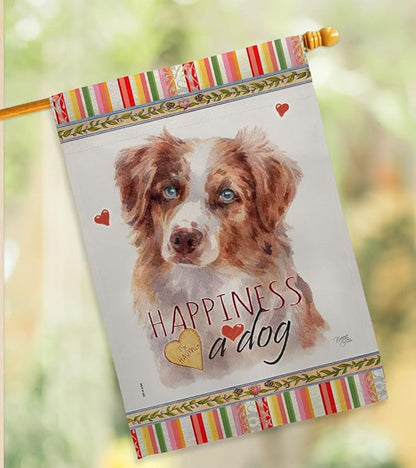 Breeze Decor Red Australian Shepherd Happiness House Flag-Pack Dog Puppy Spoiled Paw Canine Fur Pet Nature Farm Animal Creature Applique Banner Small Garden Yard Gift Double-Sided, Made in USA