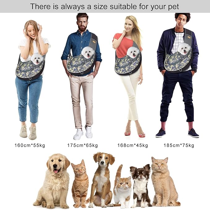 Cuby Pet Dog Sling Carrier for Small Dogs Cats Breathable Mesh Travel Safe Sling Bag Carrier for Dogs Cats Puppy (S Camouflage)