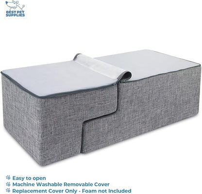Best Pet Supplies Portable Foldable Foam Pet Stairs/Steps for Couch, Sofa, and High Bed, Non-Slip Bottom Balanced Paw Safe - Gray Linen, Foldable 4-Step (H: 22")