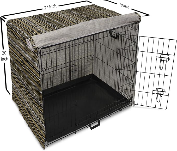 Ambesonne Boho Dog Crate Cover, Tribal Ethnic Retro Mayan Native American Funky Hippie Culture Pattern, Easy to Use Pet Kennel Cover for Cats & Medium Dogs, 24 Inch, Coffee Charcoal