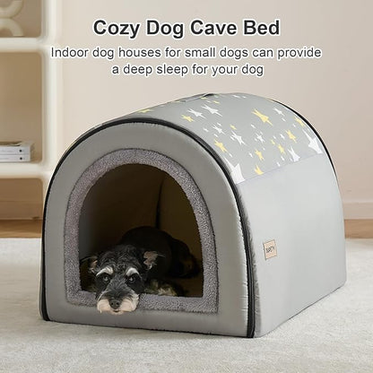 Jiupety Indoor Dog House, 2-in-1 Portable Foldable House Bed with Cover, Pet Tent & Cave Bed for Medium Dogs, XL(29"×21"×20"), Up to 44 Lb, Grey