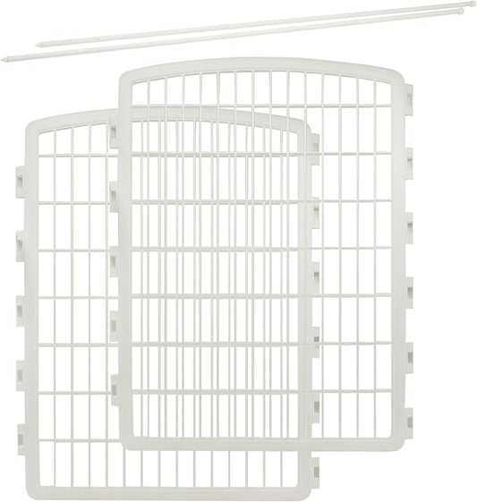IRIS USA 34'' Pet Playpen 2 Panel Add-On with Connecting Rods, Dog Playpen, Puppy Small Medium Dogs, Heavy-Duty Molded Plastic, Rust-Free, Non-Skid Rubber Feet, Easy Assemble, Customizable, White