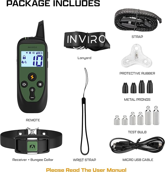 INVIROX Shock Collar for Large Dog [Spark K9] 124 Levels with Remote 1100yd Range, Night-Light Mode for Medium Dogs IP67 Waterproof Training Collar for Dogs