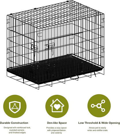New Enhanced Double Door Dog Crate, Portable Wire Dog Crate with Tray and Divider, Pet Crate for Small Dogs, Indoor and Outdoor Pet Pen, 42" L x 28" W x 30" H Collapsible Kennel