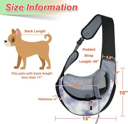 Cosmos Pet Dog Sling Carrier Breathable Mesh Pet Sling Bag Travel Pet Safe Carrier Hand Free Puppy Satchel with Padded Strap and Safety Rope for Small Dogs Cats Puppies to Outdoor Travel (Grey Blue)