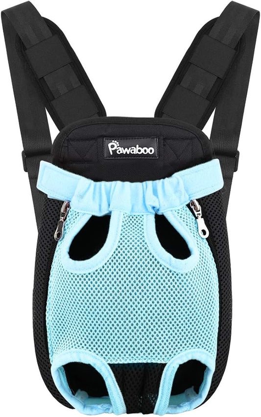 Pawaboo Pet Carrier Backpack, Adjustable Pet Front Cat Dog Carrier Backpack Travel Bag, Legs Out, Easy-Fit for Traveling Hiking Camping for Small Medium Dogs Cats Puppies, Medium, Blue