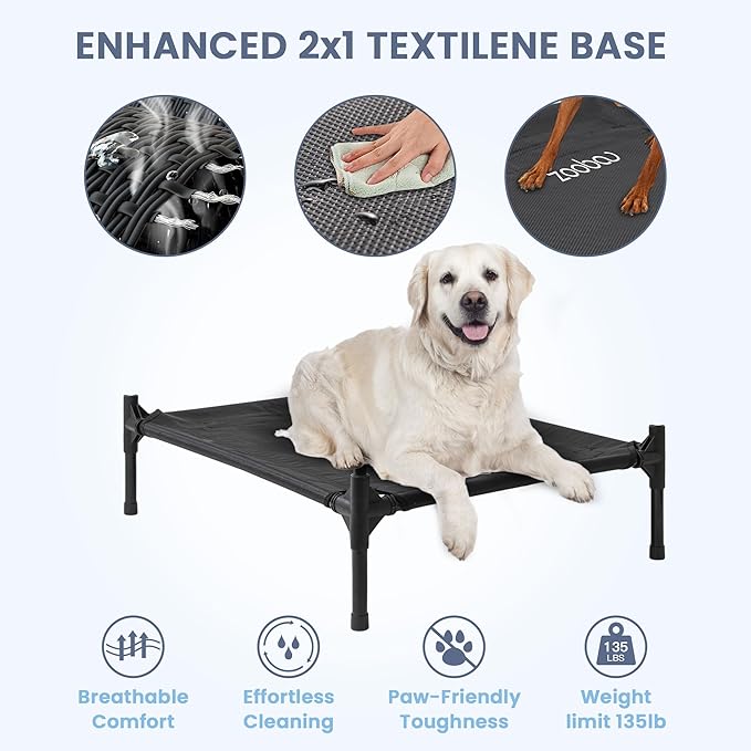 36" Large Dog House, Dog House for Large Dog Indoor or Outside, Weatherproof 600D PVC Dog House Outdoor, Featuring Breathable 2x1 Textilene Elevated Dog Bed, Easy Clean(Brown)