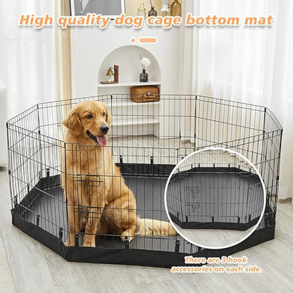 PJYuCien Dog Playpen Bottom Pad,Fits 24 Inch 8 Panels Regular Octagon Metal Exercise Pet Pen,Elastic Buckles Connections,Black (Note:Fence Not Included)