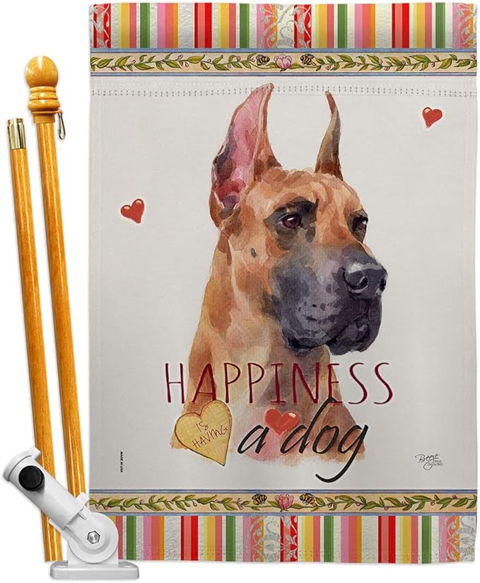 Breeze Decor Fawn Dane Happiness House Flag Set Dog Puppy Spoiled Paw Canine Fur Pet Nature Farm Animal Creature Decoration Banner Small Garden Yard Gift Double-Sided, Made in USA
