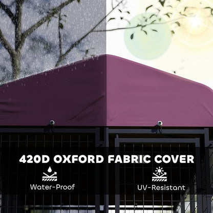 PawHut 7.9' x 4' x 6' Outdoor Dog Kennel, Welded Wire Heavy Duty Dog Run with 360° Rotating & 4 Level Adjustable Bowls, Dog Cage Outside with Waterproof & UV Resistant Cover, for S&M&L Dogs