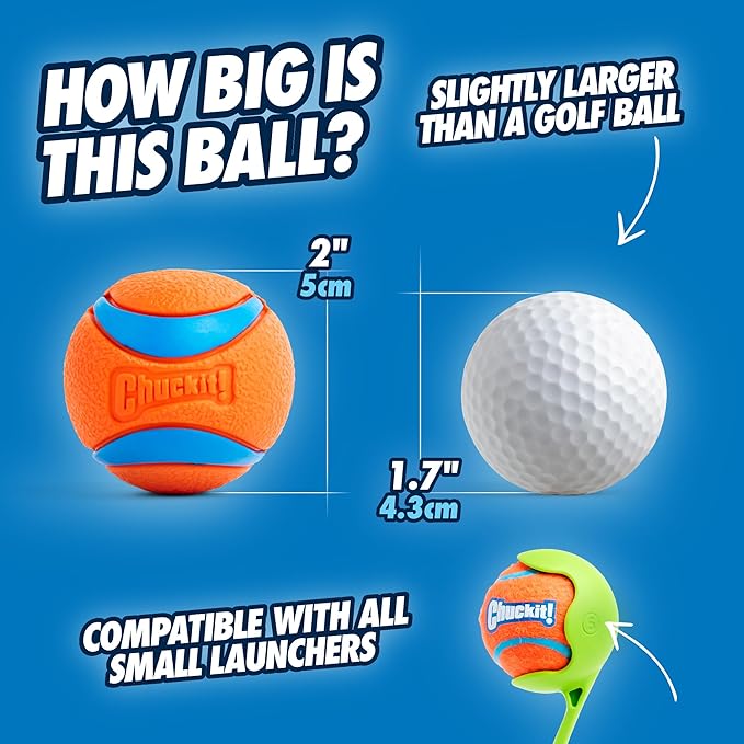 Chuckit! Ultra Ball Dog Toy - Small Bouncy Fetch Balls For Dogs 0-20 lbs - Made from Durable Rubber - Floating Water Pet Toys - Size Small - 2-inch Diameter - Pack of 2