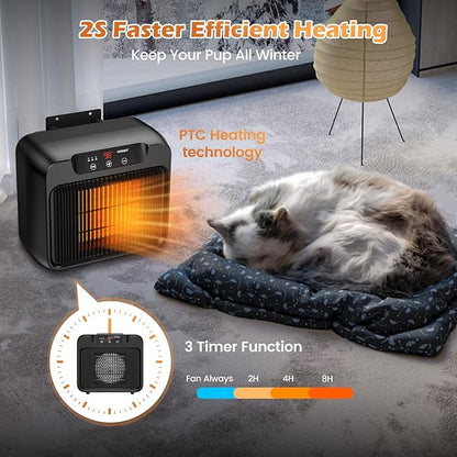 Unique Design 600W Large Dog House Heater w Thermostat, Adjustable Temp & 3 Timer(2 4 8 H) Heating, Pet Heater for Outdoor Winter Insulated House w 6 Ft Anti Chew Cord, Won't Burn Pets Kennel Heater