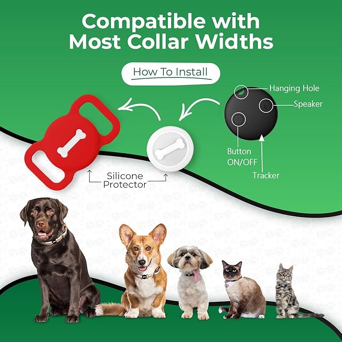 Smart Pet Tracker, Dog Tracker with Black Collar Holder, Smart Tag for Seamless Location Tracking, No Monthly Fee, MFi Certificated, Work with Find My, No GPS Tracker, iOS Only (Red)