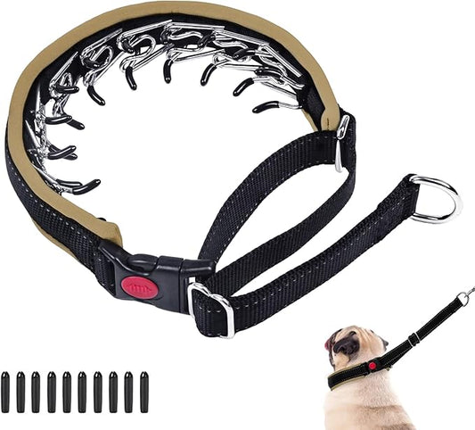Martingale Collar for Dogs, Heavy Duty Nylon No Pull Dog Collar with Buckle, Adjustable Anti Pull Collar Reflective Slip Collar for Large Medium Small Dog Training Walking S Khaki