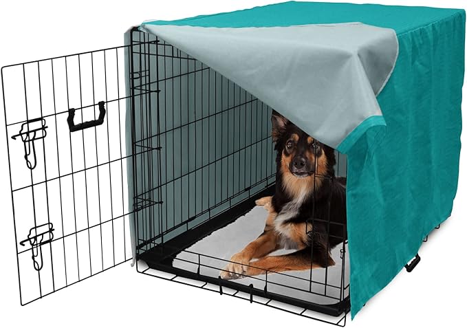 Lunarable Abstract Dog Crate Cover, Classic Monochrome Design Meander Greek Motif Repetition Illustration, Easy to Use Pet Kennel Cover for Medium Large Dogs, 36 Inch, Teal and Dark Turquoise
