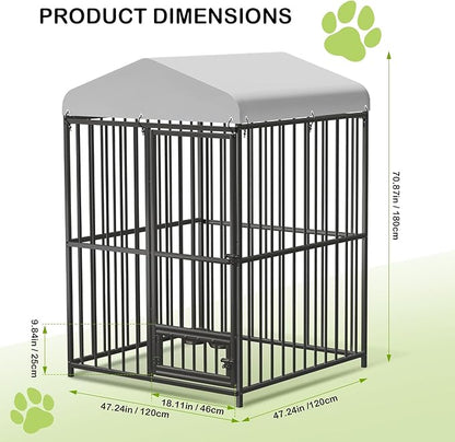 Outdoor Dog Kennel for Large Dogs, 4x4x6 FT Large Dog Kennel Outside with Lock, Dog Enclosures with UV-Resistant Waterproof Roof Cover for Outside