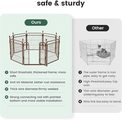 Gardner Pet Dog Playpens, 32" H 2 Add-on Panels for Small/Medium/Large Dogs, Foldable Pet Play Yard Gate Extensions, Pet Playpen, Anti-Rust, Quick Install, Brown