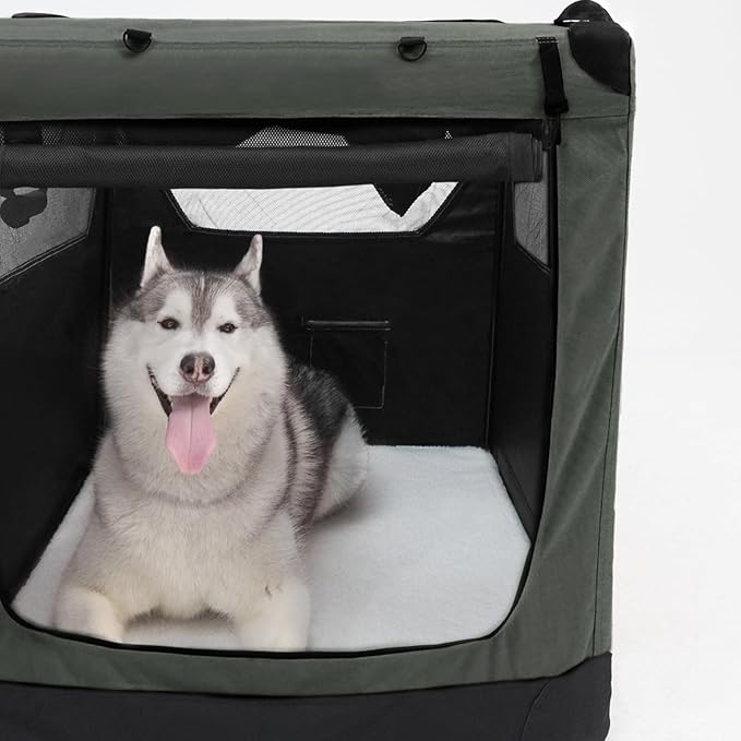 Soft Collapsible Dog Crate for Large Dogs - 30 Inch Foldable Soft Dog Kennel with Durable Mesh Windows, Indoor & Outdoor Portable Travel Dog Crate, Grey, 30x21x21 Inches