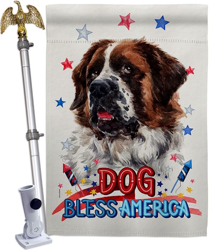 Breeze Decor Patriotic St Bernard Dog House Flag Eagle Set Puppy Spoiled Paw Canine Fur Pet Nature Farm Animal Creature Decoration Banner Small Garden Yard Gift Double-Sided, Made in USA