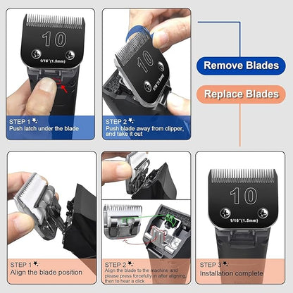 10 Blades Dog Grooming Blades Compatible with Andis/Oster A5/Wahl KM-10 Series Dog Clippers,Detachable Clipper Replacement Blade(4PCS-#10+4FC+5FC+7FC)