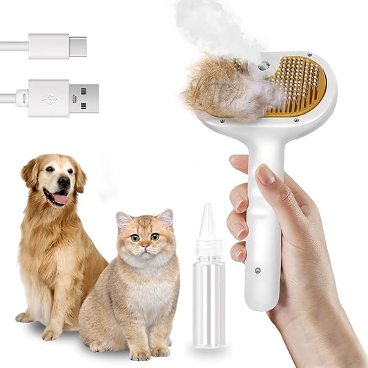 Pet Steam Brush for Dog & Cat 3-in-1 Spray Hair Removal Comb Steam Brush for Shedding & Grooming