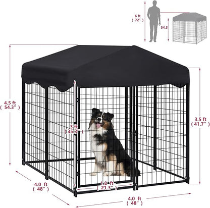 Large Dog Kennel Outdoor, Dog House with Waterproof Cover for Medium to Small Dogs 4.5'H x 4'L x 4'W ft Dog Kennel Outside, Outdoor Pet Enclosures Crate Cage Playpen Run Indoor