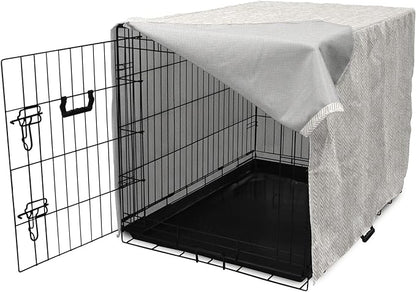 Lunarable Chevron Dog Crate Cover, Hand Drawn Monochrome Herringbone Lines Composition of Abstract Zigzags, Easy to Use Pet Kennel Cover for Medium Large Dogs, 36 Inch, White Beige