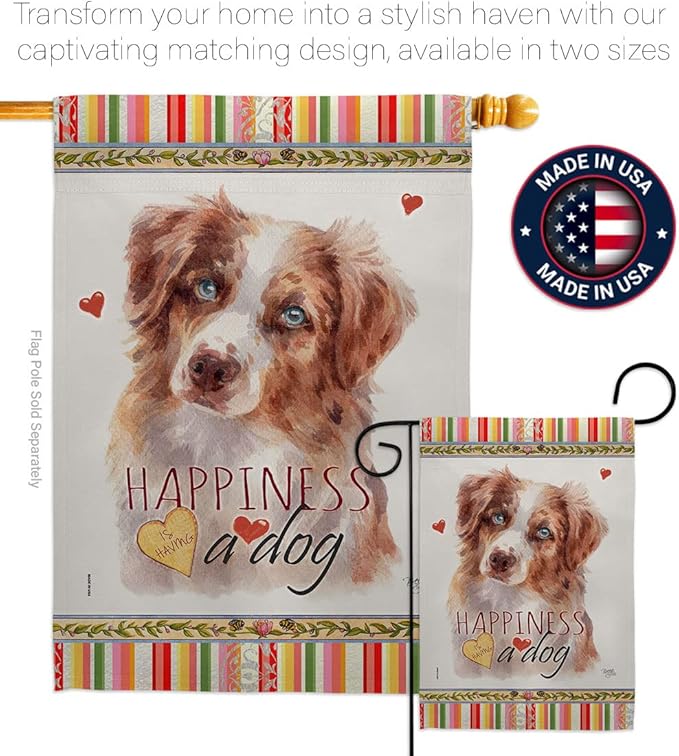 Breeze Decor Red Australian Shepherd Happiness House Flag-Pack Dog Puppy Spoiled Paw Canine Fur Pet Nature Farm Animal Creature Embroidery Banner Small Garden Yard Gift Double-Sided, Made in USA