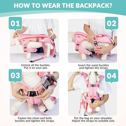 Lukovee Dog Backpack Carrier, Legs Out Easy-fit Dog Front Carrier for Small Medium Dogs, Adjustable Hands Free Dog Chest Carrier for Hiking Cycling (PI,Small)