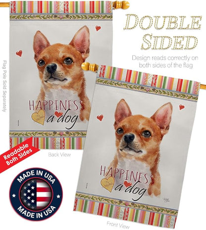 Breeze Decor Shorthair Chihuahua Happiness Garden House Flag-Kit Dog Puppy Spoiled Paw Canine Fur Pet Nature Farm Animal Creature Decoration Banner Small Yard Gift Double-Sided, Made in USA