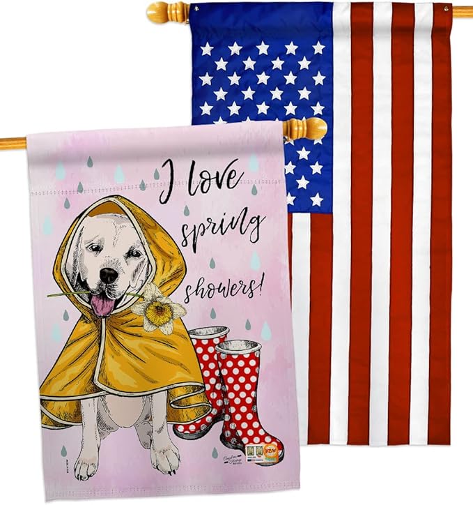 Love Spring Shower House Flag Pack Dog Puppy Spoiled Paw Canine Fur Pet Nature Farm Animal Creature Applique Decoration Banner Small Garden Yard Gift Double-Sided, Made in USA