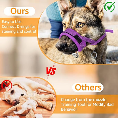 SlowTon Soft Dog Muzzle, Adjustable Padded Nylon Muzzle for Large Medium Dogs Anti Chewing Barking Biting, Allow Dog Pant & Drink (Purple, M)