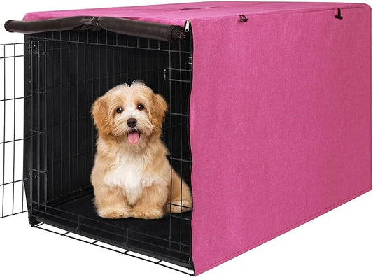 Deblue Heavy-Duty Dog Crate Cover, Privacy Pet Kennel Cover Universal Fits for 42 Inches Wire Cage, Polyester Crate Cover Fit for 1 2 3 Doors Crate (Pink)