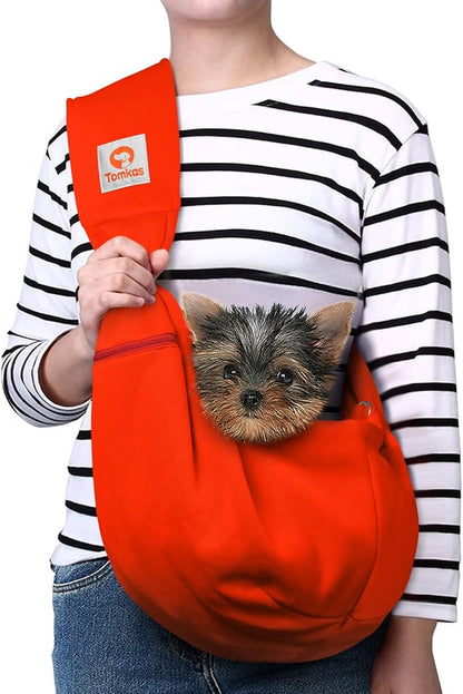 Tomkas Small Dog Sling Carrier - Adjustable Strap & Zip Pocket - for 3-10 lbs Pets(Red)