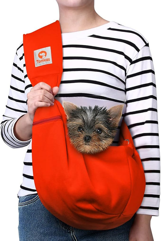 Tomkas Small Dog Sling Carrier - Adjustable Strap & Zip Pocket - for 3-10 lbs Pets(Red)