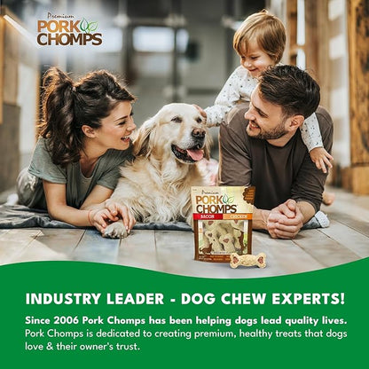 Pork Chomps Dog Chews, 4-inch Crunchy Bones, Bacon and Chicken Flavor, 12 Count
