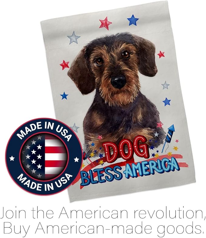 Breeze Decor Patriotic Miniature Dachshund Garden House Flag-Kit Dog Puppy Spoiled Paw Canine Fur Pet Nature Farm Animal Creature Decoration Banner Small Yard Gift Double-Sided, Made in USA