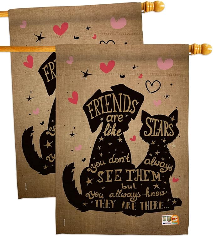 Friends are Like Stars House Flag 2 pcs Pack Dog Puppy Spoiled Paw Canine Fur Pet Nature Farm Animal Creature Decoration Banner Small Garden Yard Gift Double-Sided, Made in USA